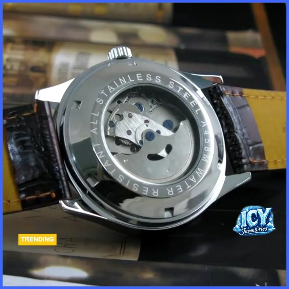 Automatic Mechanical Leather Band Watch with Day Calendar
